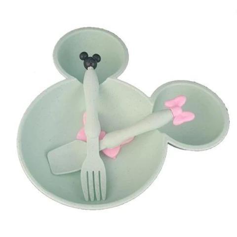 mouse plate cutlery set green